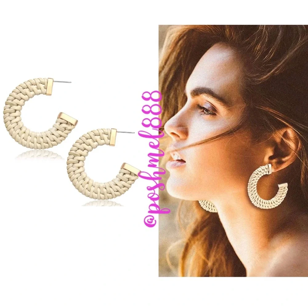 Take Me Away Bohemian Handmade Rattan Neutral Statement Earrings - Picture 1 of 9